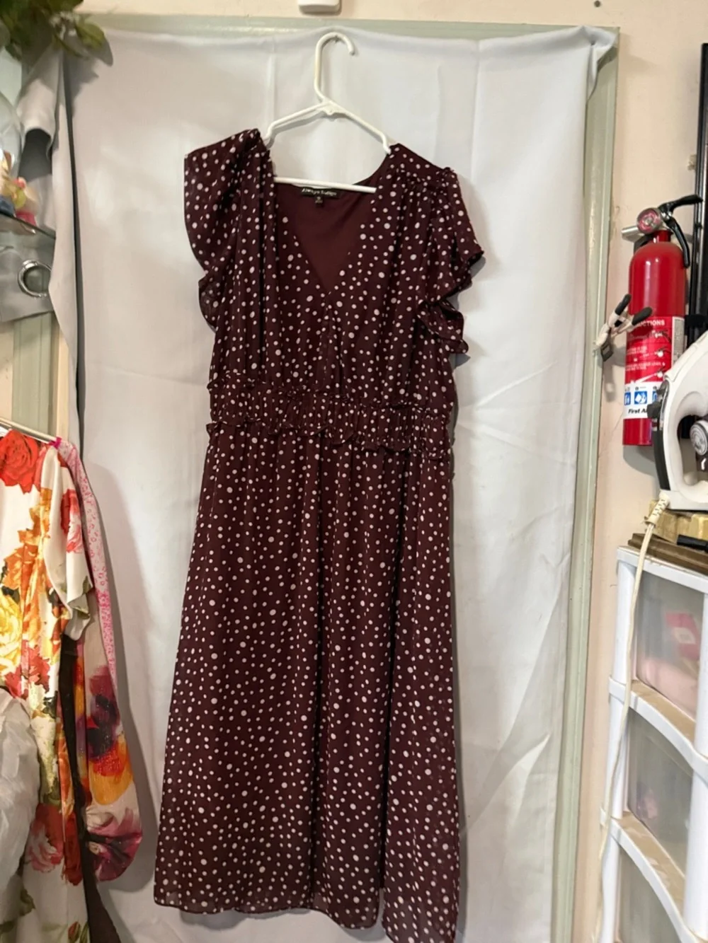 Women’s Polka Dot Midi Dress in Burgundy - Picture 1 of 1